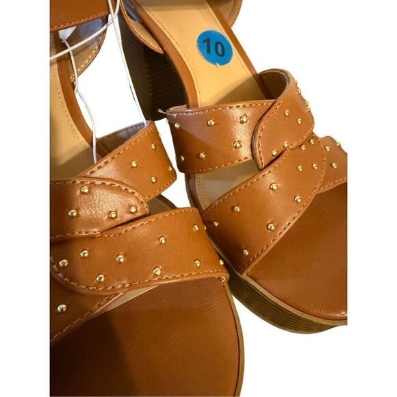 Brand New Report Haiti Platform Open Toe Brown Studded Ankle Strap Sandals 10 - Picture 6 of 13
